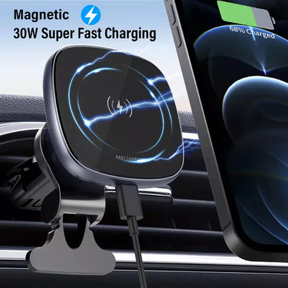 Support de téléphone magnétique pour voiture, chargeur sans fil pour Apple iPhone 11 12 13 14 Pro XS Max X, 30W