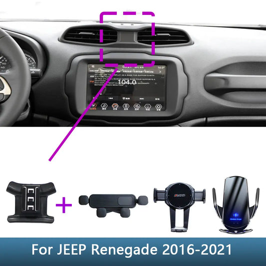 Support de téléphone de voiture pour JEEP Renegade 2016 2017 2018 2019 – 2021, Base de support fixe spéciale, chargement sans fil, accessoires d'intérieur